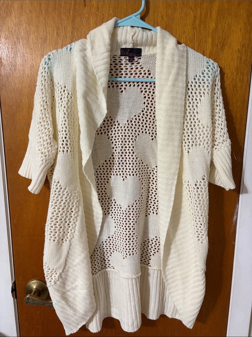 Takeout Cream Open-Knit Short Sleeve Cardigan